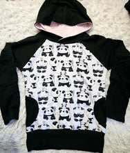 Load image into Gallery viewer, Grow with me Panda Lined hoodie - pink or black stripes
