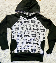 Load image into Gallery viewer, Grow with me Panda Lined hoodie - pink or black stripes
